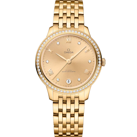 759AE94E-86B0-9EB5-0DE9-5F2EFDA32F57.png Omega De Ville Prestige 34mm Yellow Dial with Diamonds 18k Yellow Gold Bracelet 434.55.34.20.58.001 - Image 1