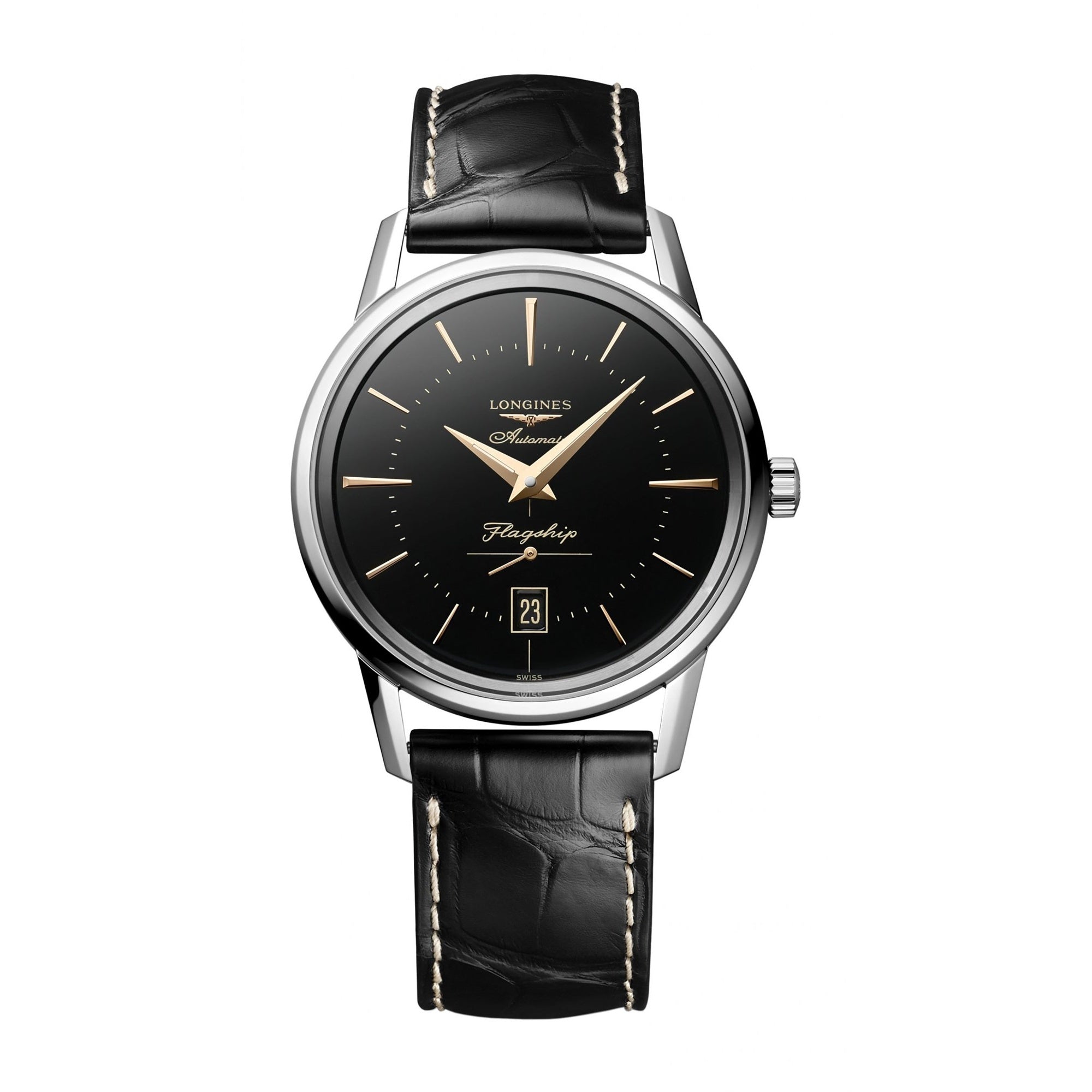 75FAD808-0587-756E-9ED7-61201073EF98.jpg Longines Men's L4.795.4.58.0 Flagship Black Leather Watch - Image 1