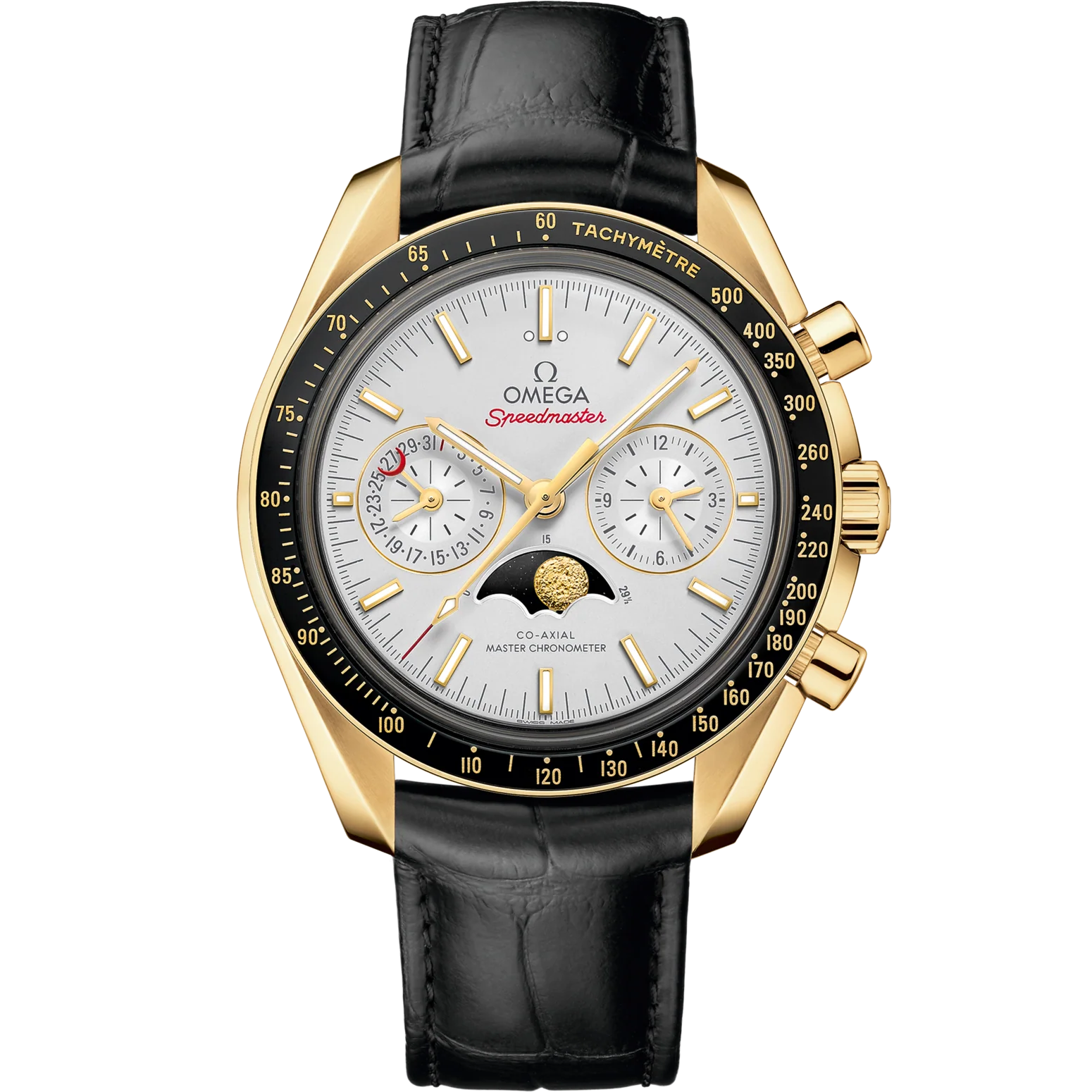 76C95108-7498-7A65-8762-C9922E726B6E.png Omega Speedmaster Moonphase Silver Dial 44.25mm 18k Yellow Gold Strap 304.63.44.52.02.001 - Image 1