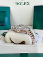 Rolex   President 40mm Everose Gold Olive Green Roman Dial Diamond Bezel - 228345RBR - Image 6