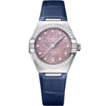 Omega Constellation - 29mm Steel Case - Diamond Bezel - PVD Lilac Dial - Blue Leather Strap 131.18.29.20.60.001