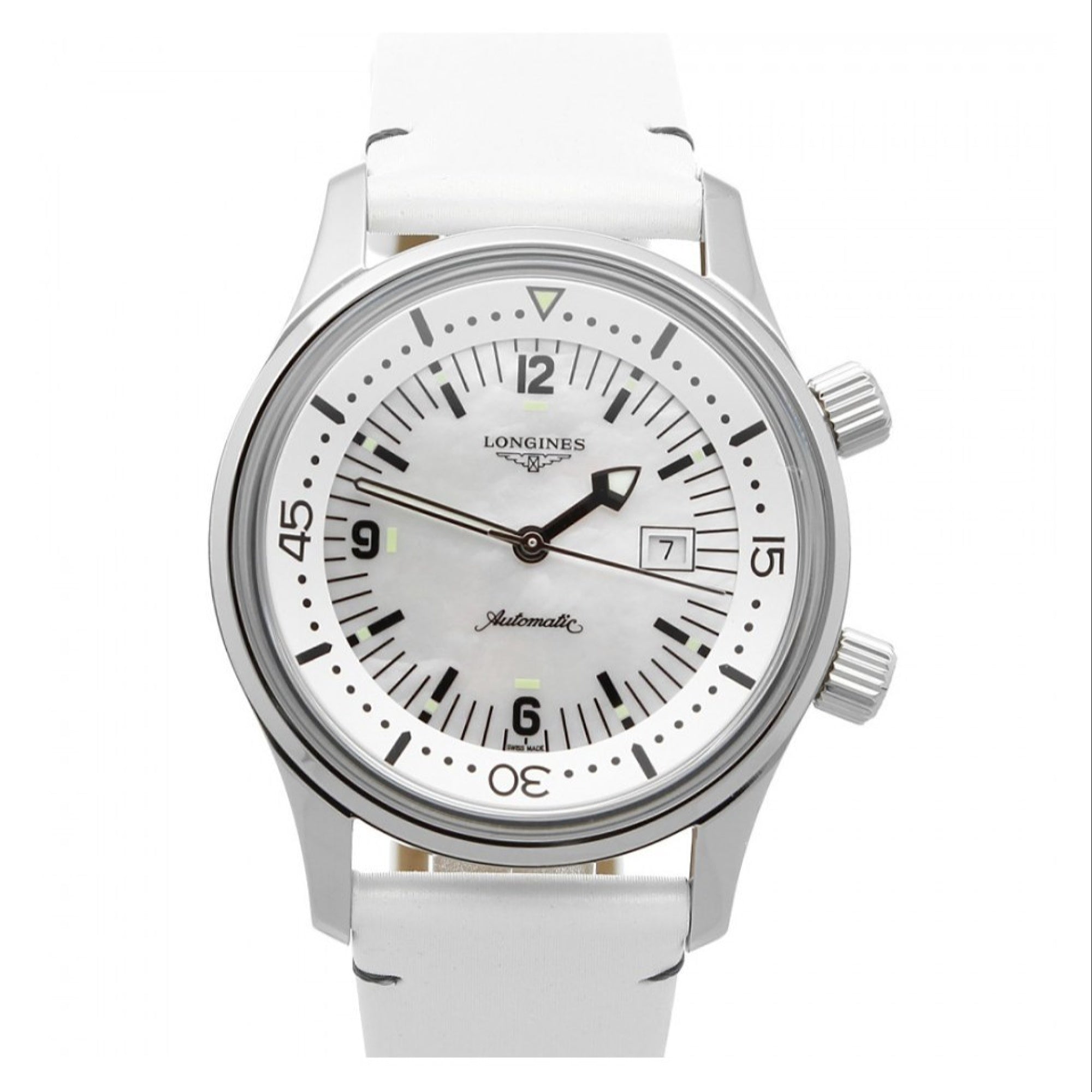 7DA24DE3-8CBC-64E1-ED5C-16220856F89C.jpg Longines Women's L3.374.4.80.0 Legend Diver White Leather Watch - Image 1