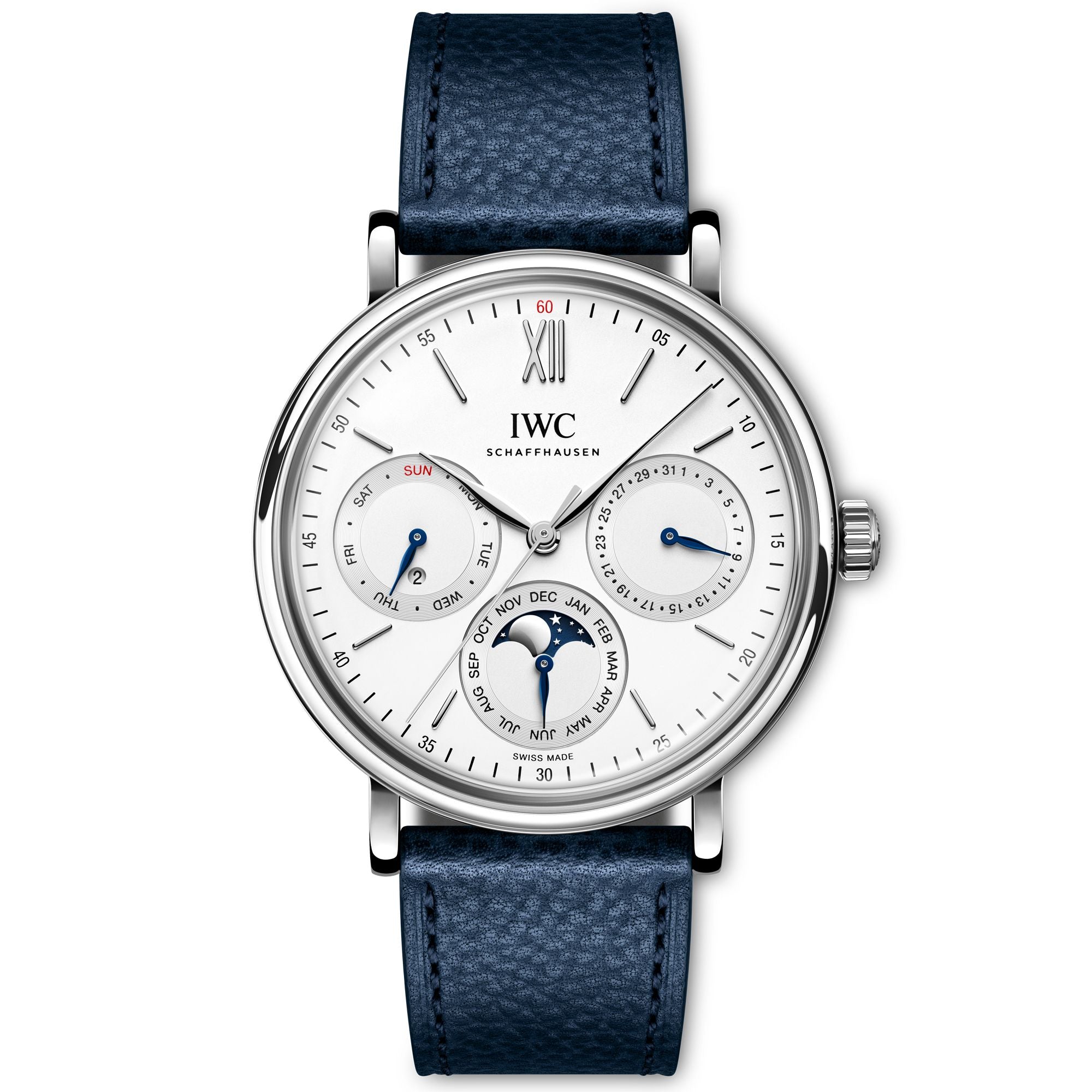 7DCA76E2-5BB6-98CE-6F72-EF5C92E77034.jpg IWC Schaffhausen Portofino Perpetual Calendar 40 mm Silver Dial Stainless Steel Blue Strap IW344601 - Image 1