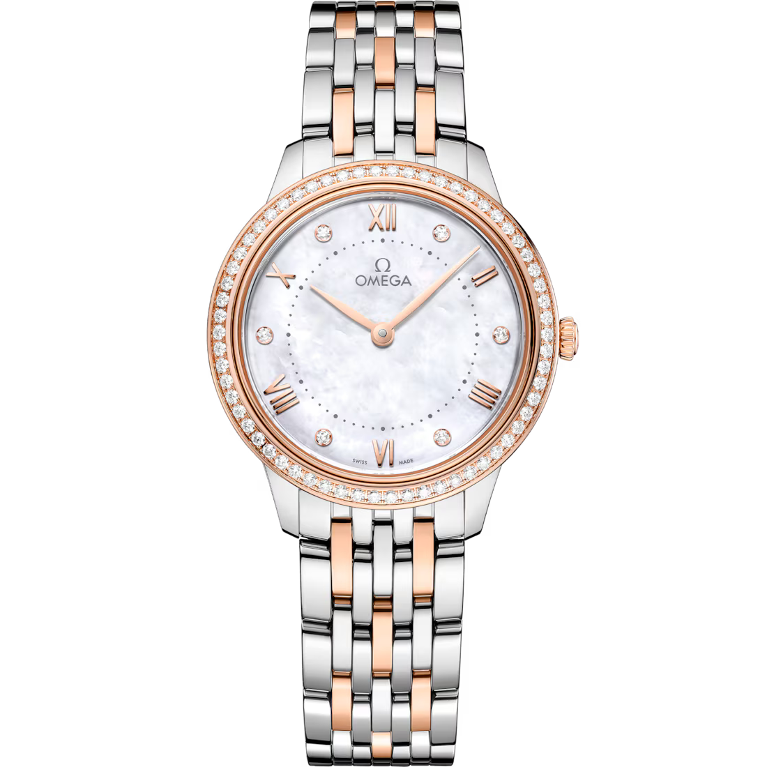803B6A19-5AC0-C138-4CAD-F8D82ADA9674.avif Omega De Ville Prestige, Stainless Steel, 18k Sedna™ Gold and Diamond-set, 30mm Quartz 434.25.30.60.55.001 - Image 1