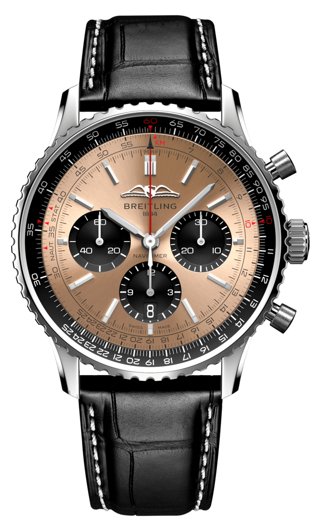 81A30AE8-C16F-340E-4795-DFBB4157E0C3.png Breitling Navitimer B01 Chronograph 46 Brown Dial Black Leather Strap Watch For Men - AB0138241K1P1 - Image 1