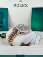 Rolex   President 40mm Everose Gold Olive Green Roman Dial Diamond Bezel - 228345RBR - Image 5