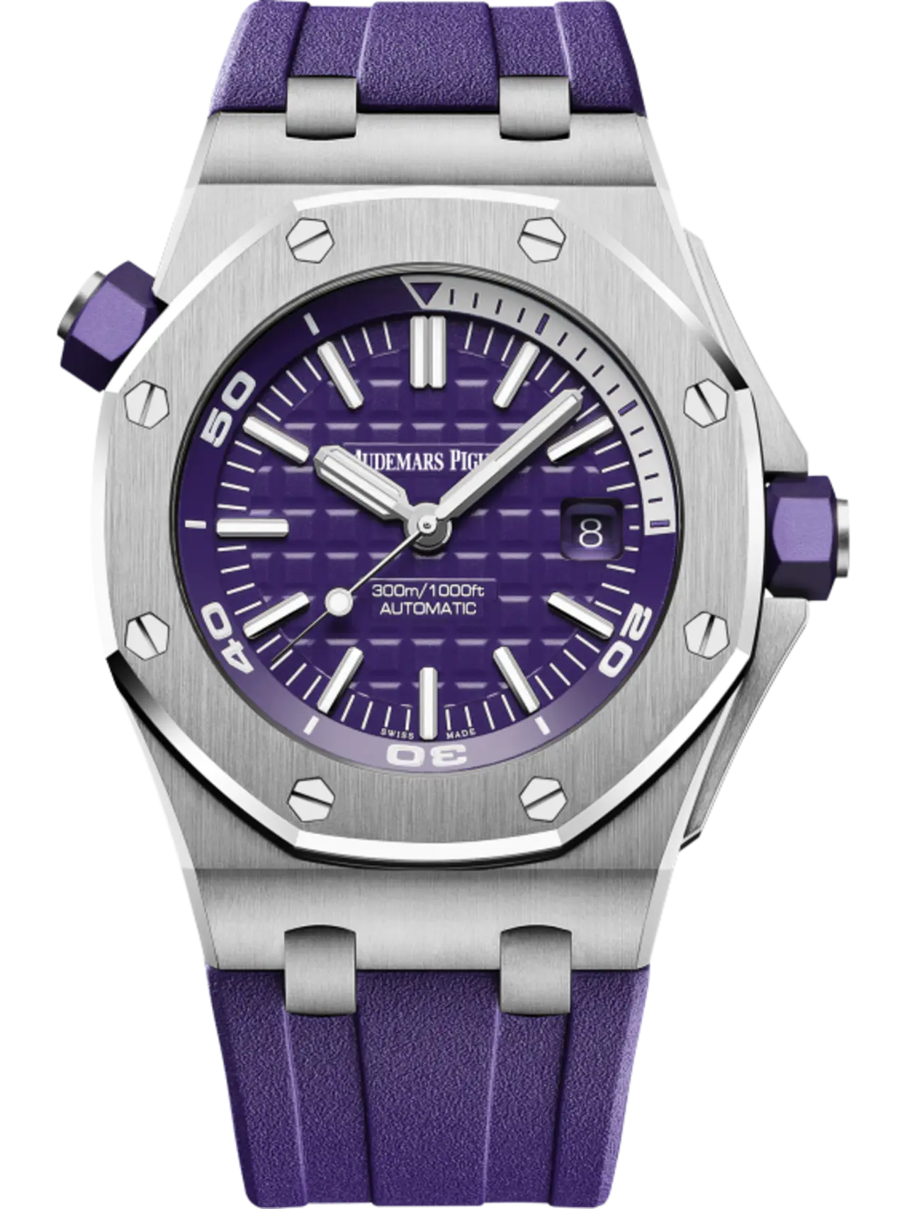 84B1B8FB-49F1-8DBC-8123-A399FDA5D6EB.png Audemars Piguet Offshore Diver Purple Dial 42mm 15710ST.OO.A077CA.0 - Image 1