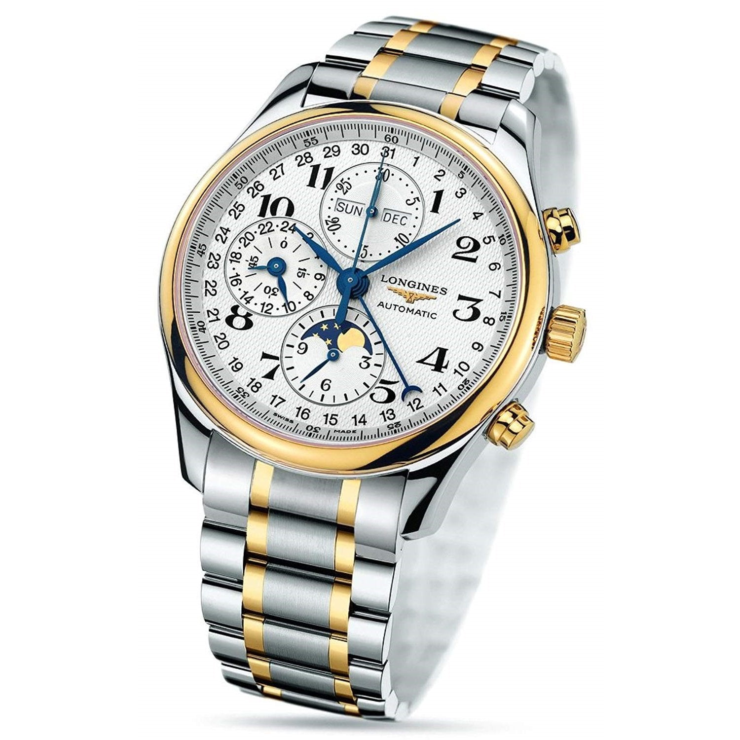 84D9A354-D179-B4C1-17F7-E043E07BB0DA.jpg Longines Men's L2.773.5.78.7 Master Complications Chronograph Two-Tone 18kt Gold and Stainless Steel Watch - Image 1