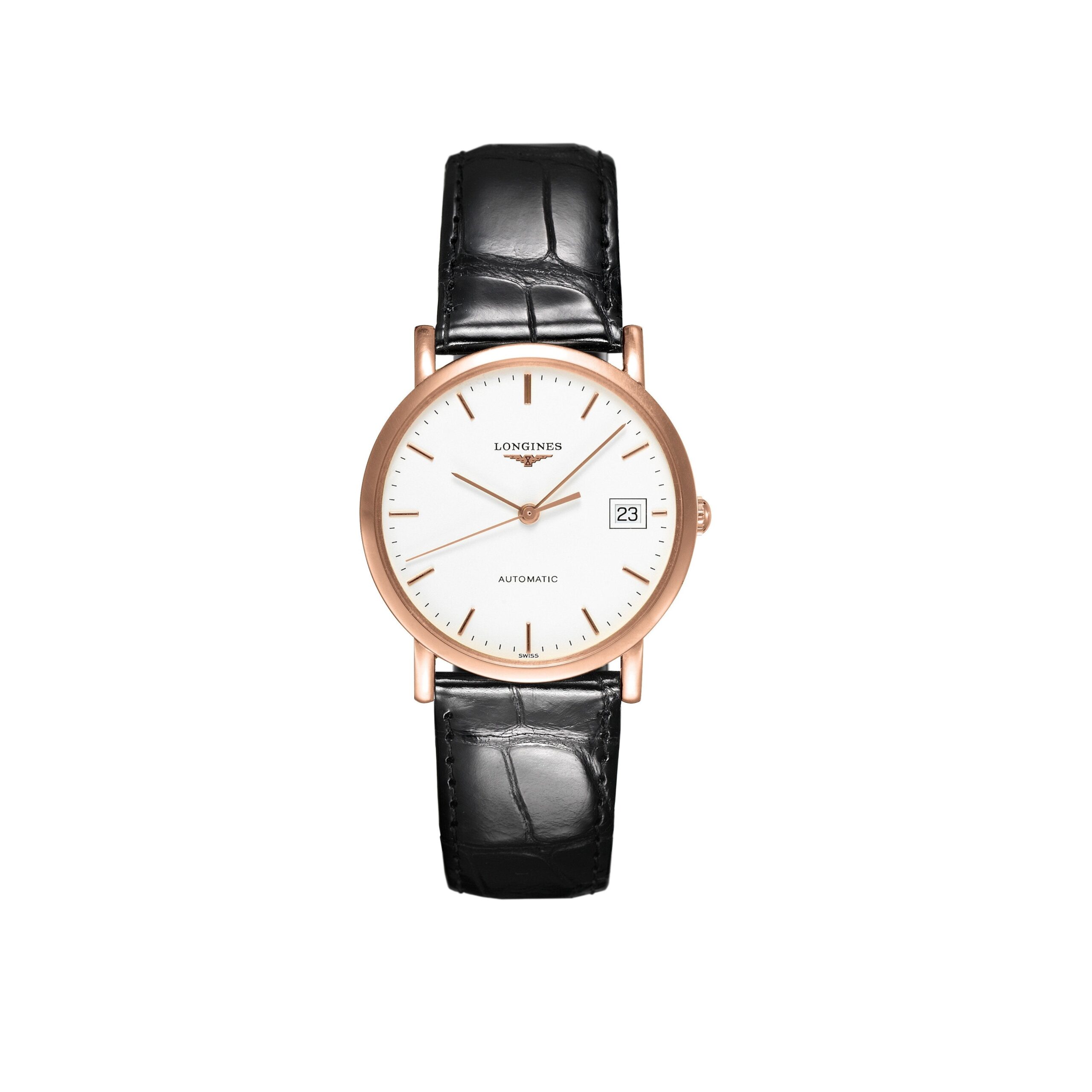85E8D4FF-9B5D-01B6-7266-4756032B3908.jpg Longines Women's L47788120 Elegant 18kt Pink Gold Automatic Black Leather Watch - Image 1