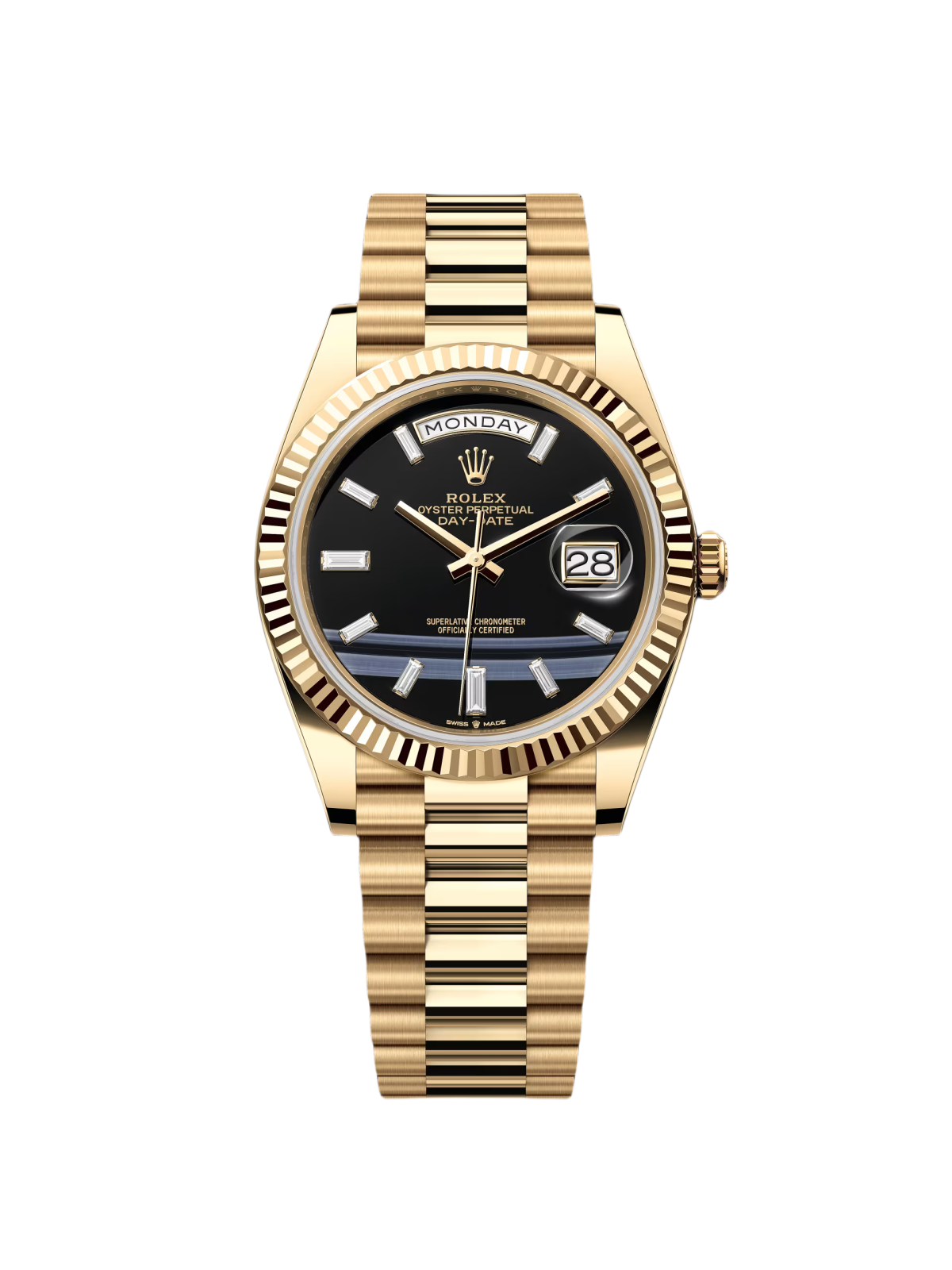 8E27EB33-5CE8-8277-248D-AE378AF0E830.png Rolex Yellow Gold President Day Date 40mm Onyx Diamond Dial - 228238 - Image 1