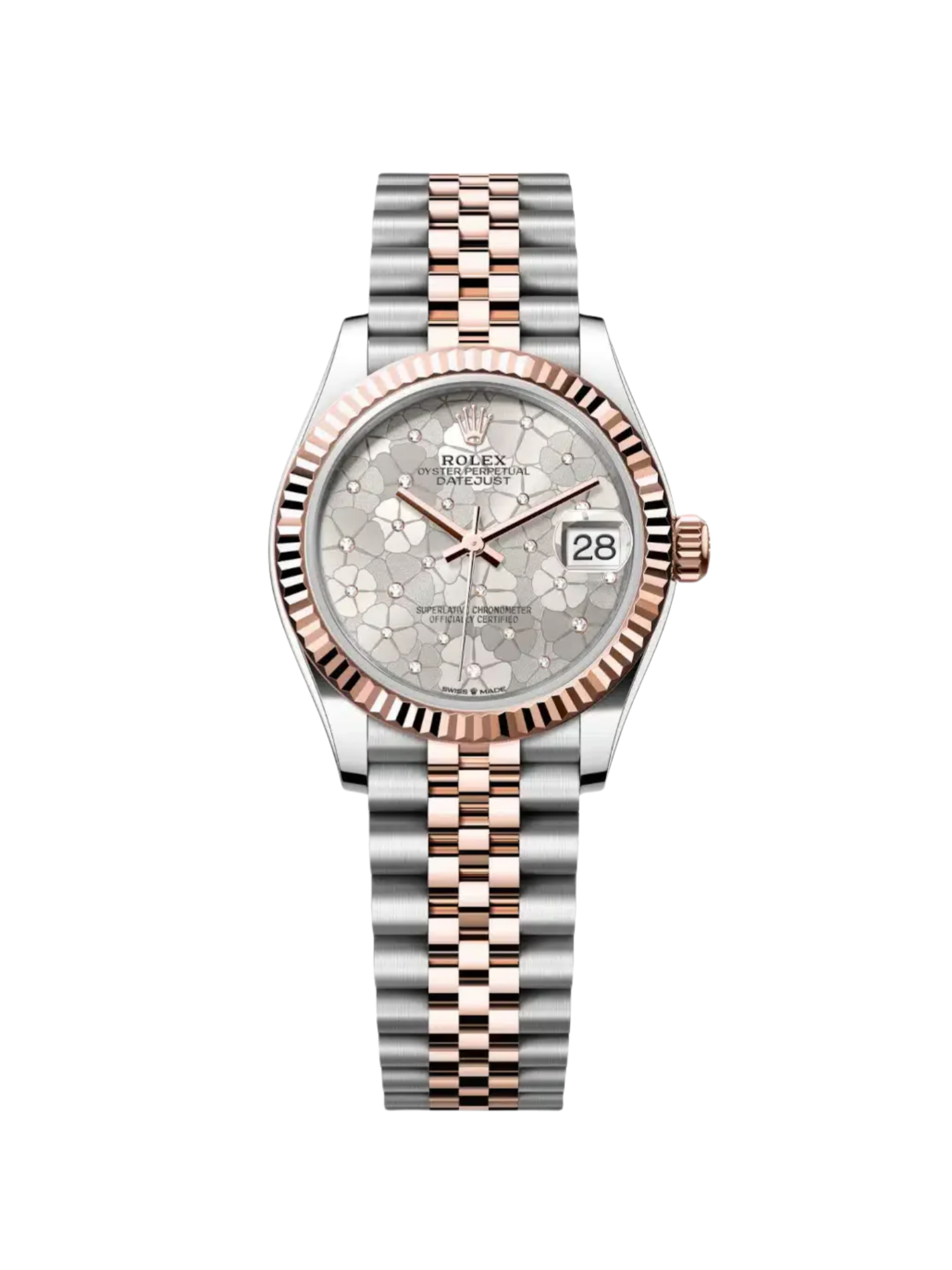 9067FAA5-B16B-1FF4-BB37-1128D8F17F63.png Rolex Datejust m278271-0031/0032 Silver Floral Motif 31mm Dial Oyster Bracelet Watch - Image 1