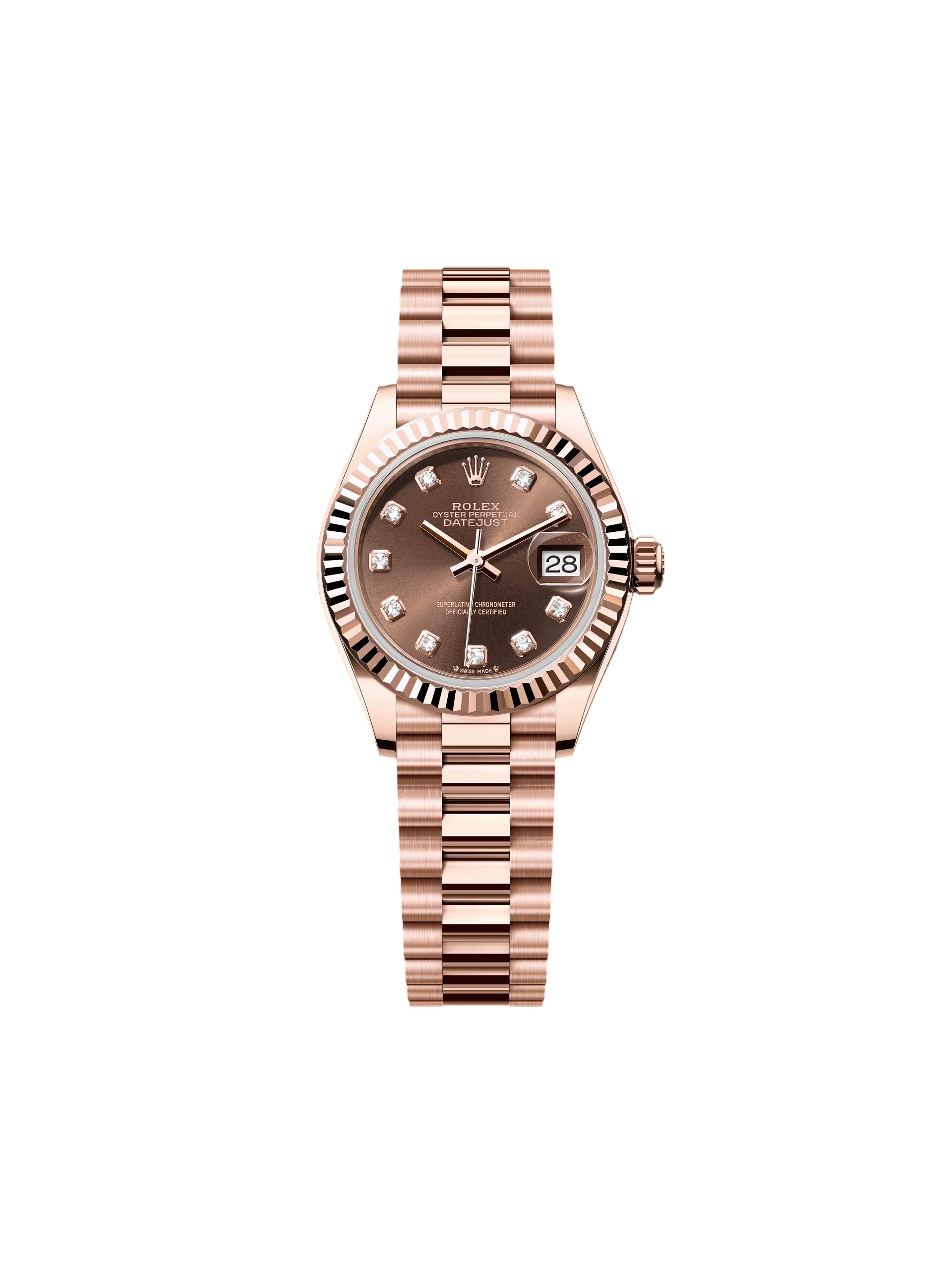 932FBD56-8B5C-2EFC-2458-E55AB99F3CB9.png Rolex Lady-Datejust 28mm 279175 Chocolate Diamond-Set Dial President Everose Gold - Image 1