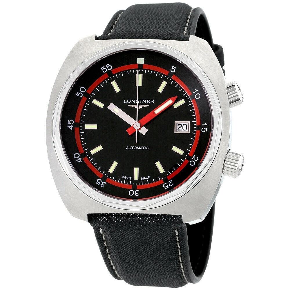 97330C26-E43D-7441-73A5-E766F58B2FA7.jpg Longines Men's L2.795.4.52.0 Heritage Black Canvas Watch - Image 1