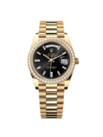 Rolex Day-Date 40mm Black Diamond Dial and Diamond Bezel Yellow Gold President Bracelet  228348RBR-0001