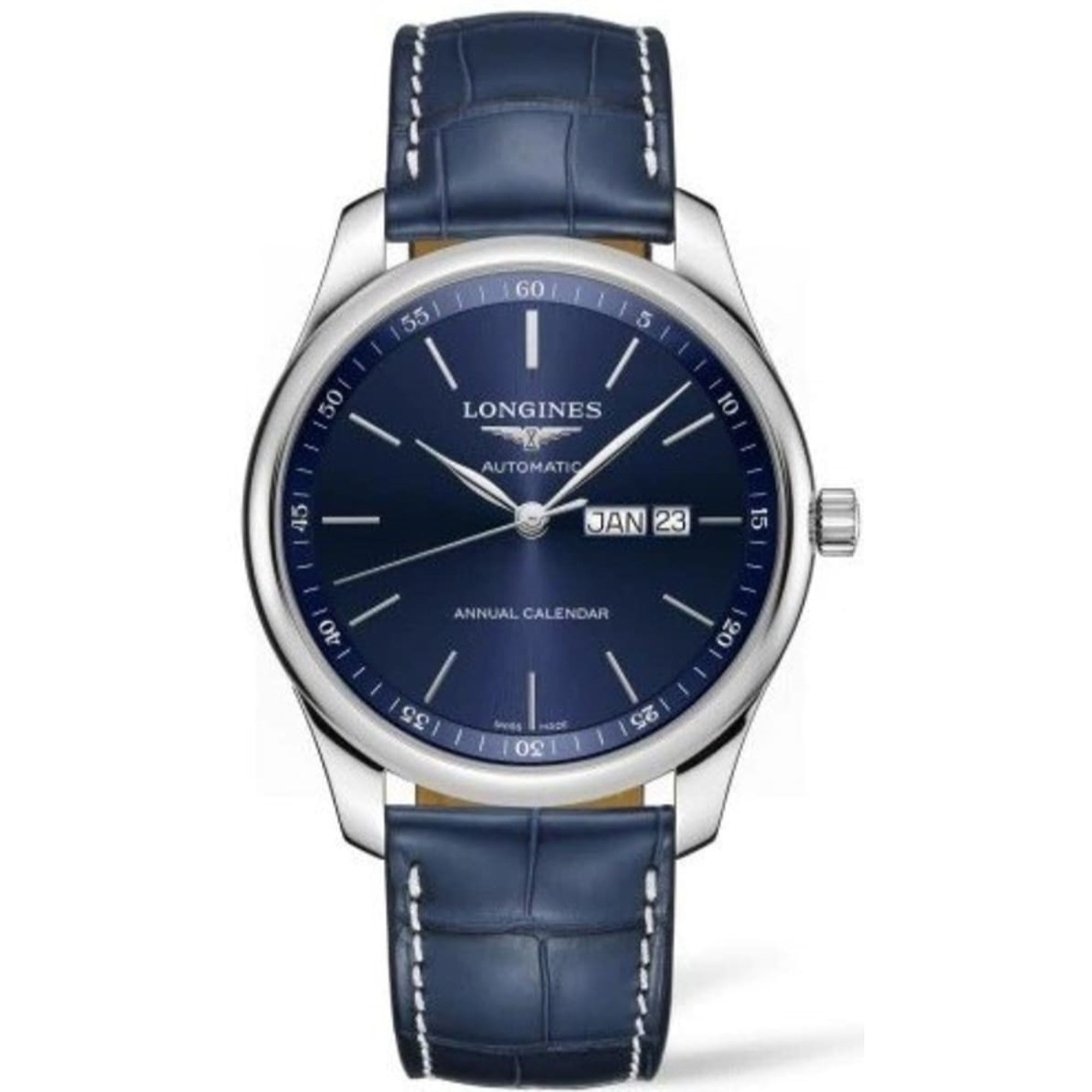A51A9171-6BAD-D6D5-6F02-7EA2E858AEEA.jpg Longines Men's L2.920.4.92.0 Master Collection Blue Leather Watch - Image 1