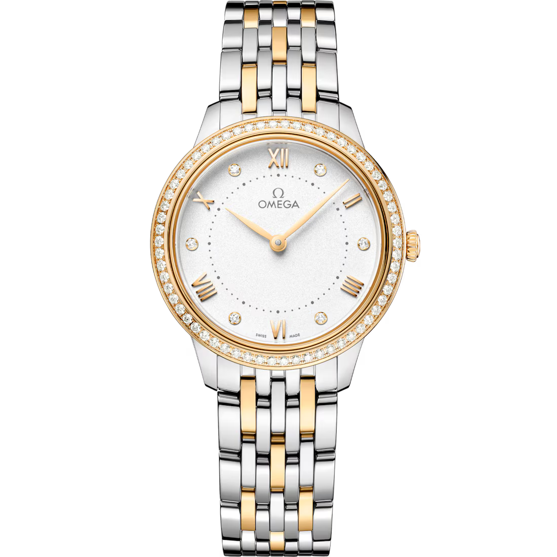 A96A9950-F2A5-EBC6-73E7-CE6CF7AFBCFA.avif Omega De Ville Prestige, Stainless Steel, 18k Yellow Gold and Diamond-set, 30mm Quartz 434.25.30.60.52.002 - Image 1
