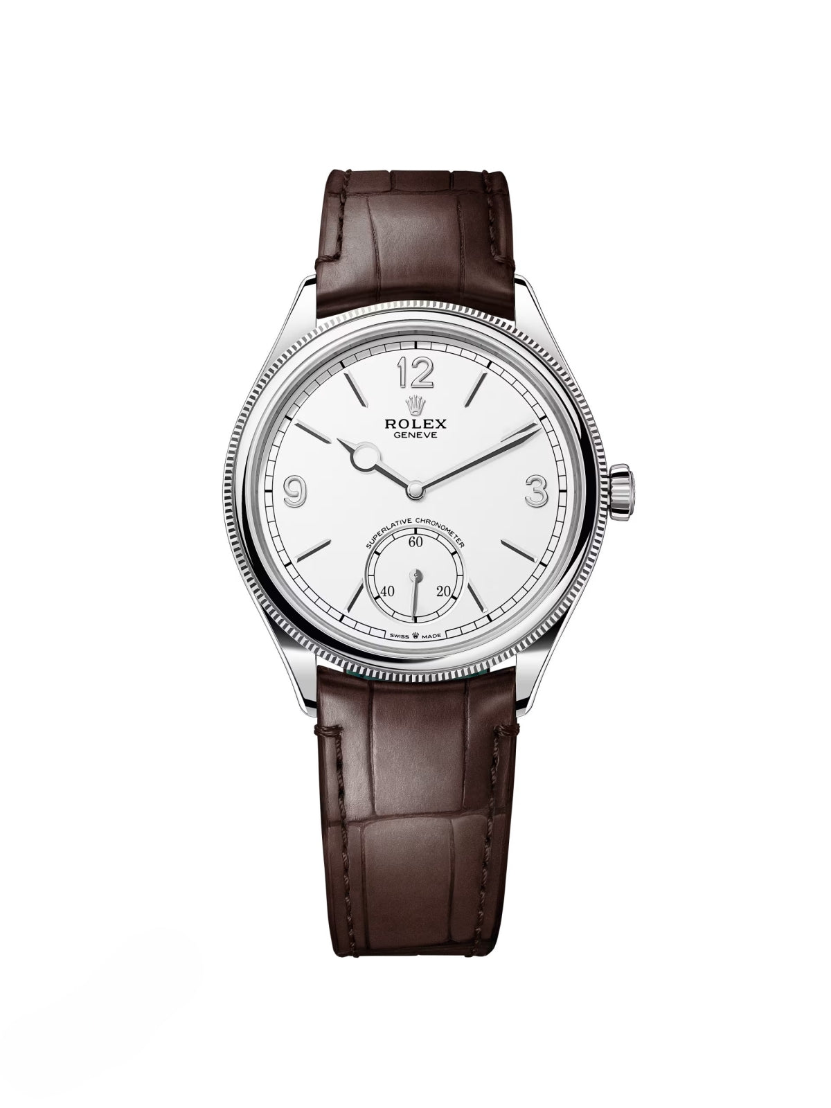 A993479B-A119-1D93-48AC-0BCE29ED58A4.jpg Rolex 1908 White Gold White Dial Brown Alligator Strap - 52509-0006 - Image 1