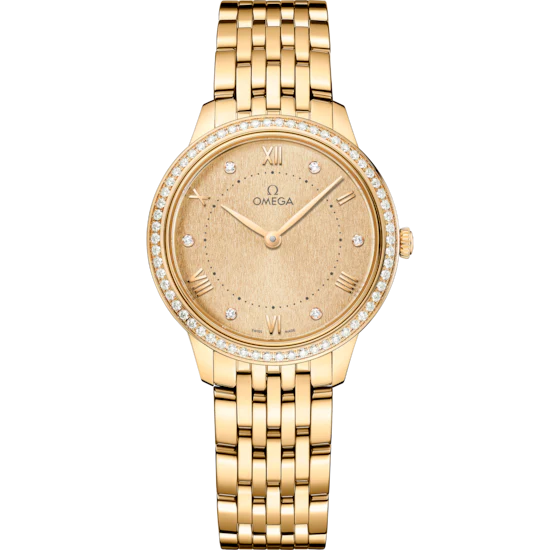 B0E5A577-677E-542F-8CE4-116082465968.png Omega De Ville Prestige 30mm Yellow Dial with Diamonds 18k Yellow Gold Bracelet 434.55.30.60.58.001 - Image 1