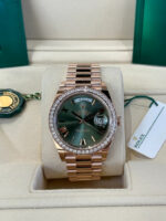 Rolex   President 40mm Everose Gold Olive Green Roman Dial Diamond Bezel - 228345RBR - Image 2