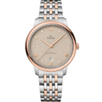 Omega De Ville Prestige 40 mm Linen Dial with Diamonds Stainless Steel and Sedna™ 18k Rose Gold Bracelet 434.20.40.20.59.001
