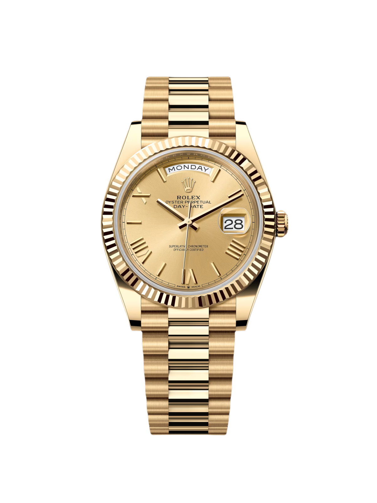 B6A14432-0DC0-46EB-8DF6-35B356C5F164.png Rolex Day-Date President 40mm Yellow Gold Champagne Roman Numeral Dial - 228238 - Image 1
