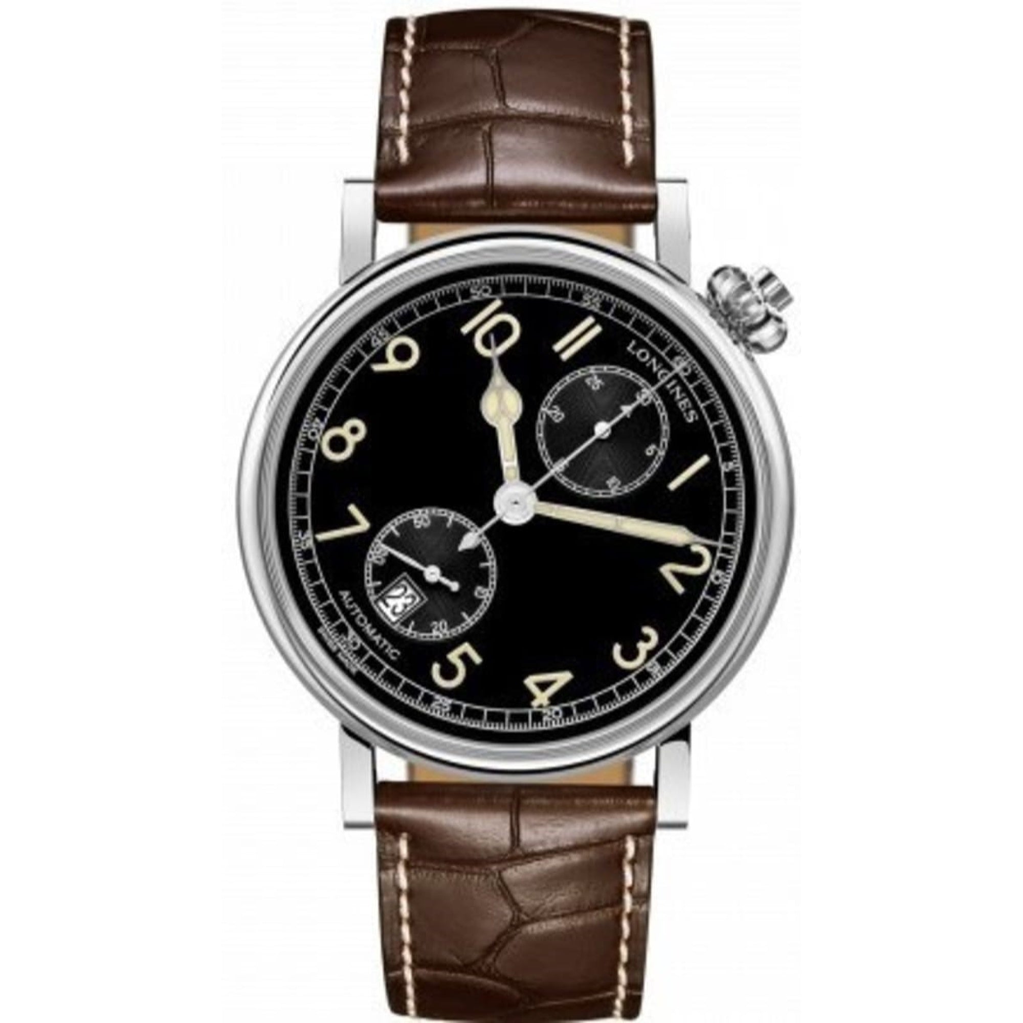 BA978092-1BA0-2B26-AEF1-5AA60D2A6880.jpg Longines Men's L2.812.4.53.2 Avigation Chronograph Brown Leather Watch - Image 1