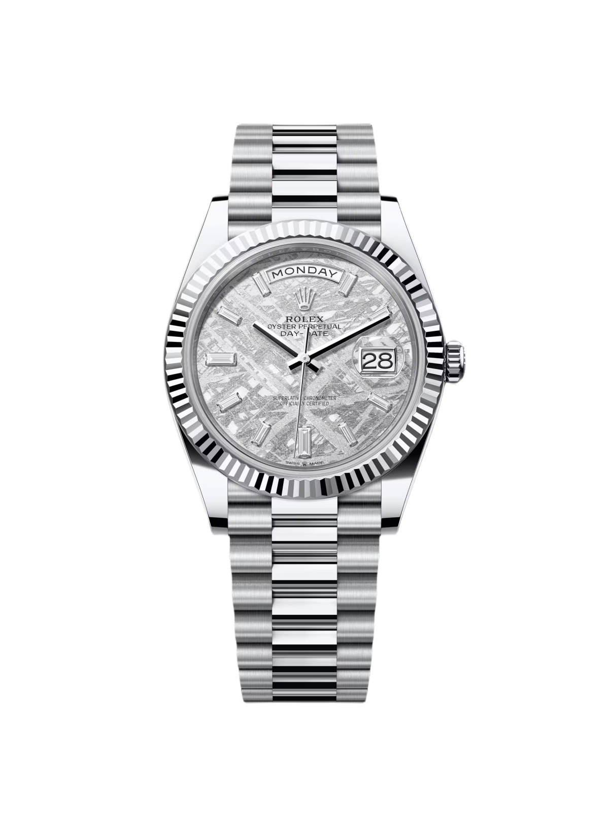 C0C85373-A3F0-4903-6729-F2ABEC7E1B6A_9fd08579-1e41-45e3-a9b8-ed9aef22524d.png Rolex Day-Date President 40mm Platinum Meteorite Diamond Baguette Dial - 228236 - Image 1