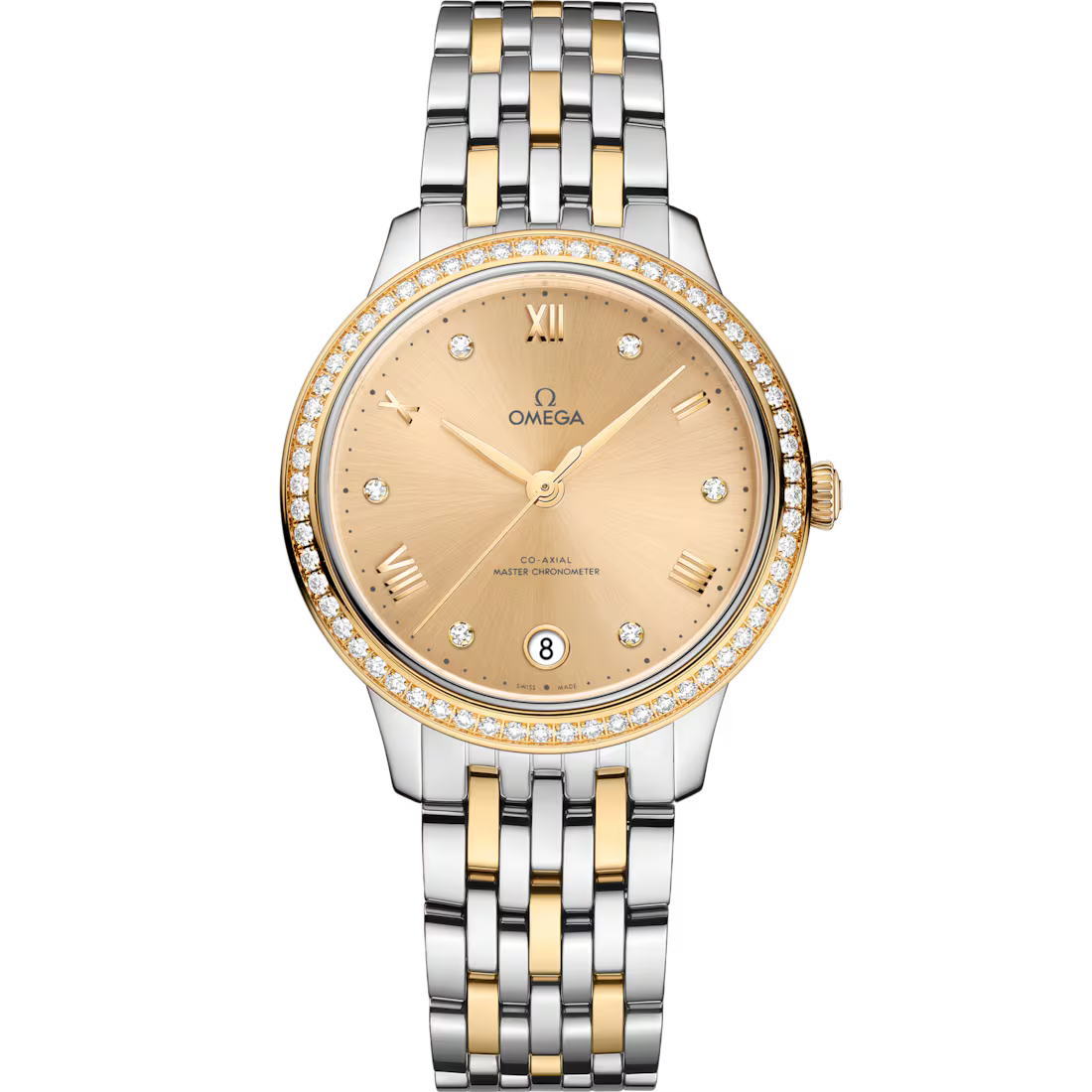 C3A63C75-87A3-94FC-E1A2-8B02EA547128.avif Omega De Ville Prestige, Stainless Steel, 18k Yellow Gold and Diamond-set, 34 mm 434.25.34.20.58.001 - Image 1