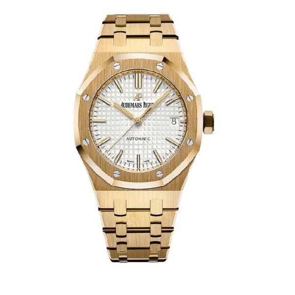 C3FF301B-C61F-0883-7105-9E7097058979.jpg Audemars Piguet Royal Oak Selfwinding, Silver dial, 37mm, Yellow gold, 15450BA.OO.1256BA.01 - Image 1