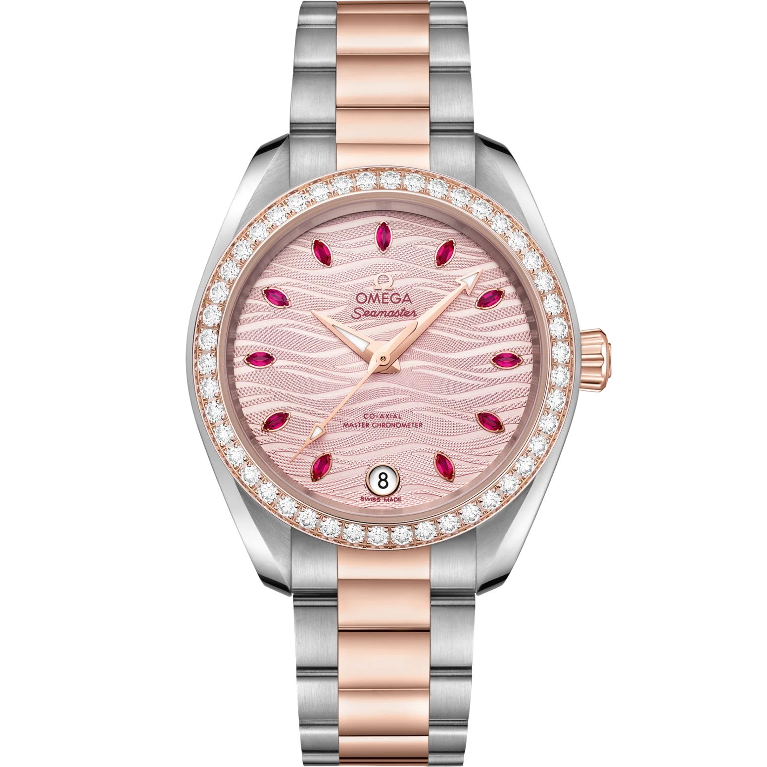 C49D8B75-0EC3-B1F2-191C-CAEA7AF8DF09.png Omega Seamaster Aqua Terra 150M 34 mm Pink Dial with Diamonds Stainless Steel and Sedna™ 18k Rose Gold Bracelet 220.25.34.20.60.001 - Image 1