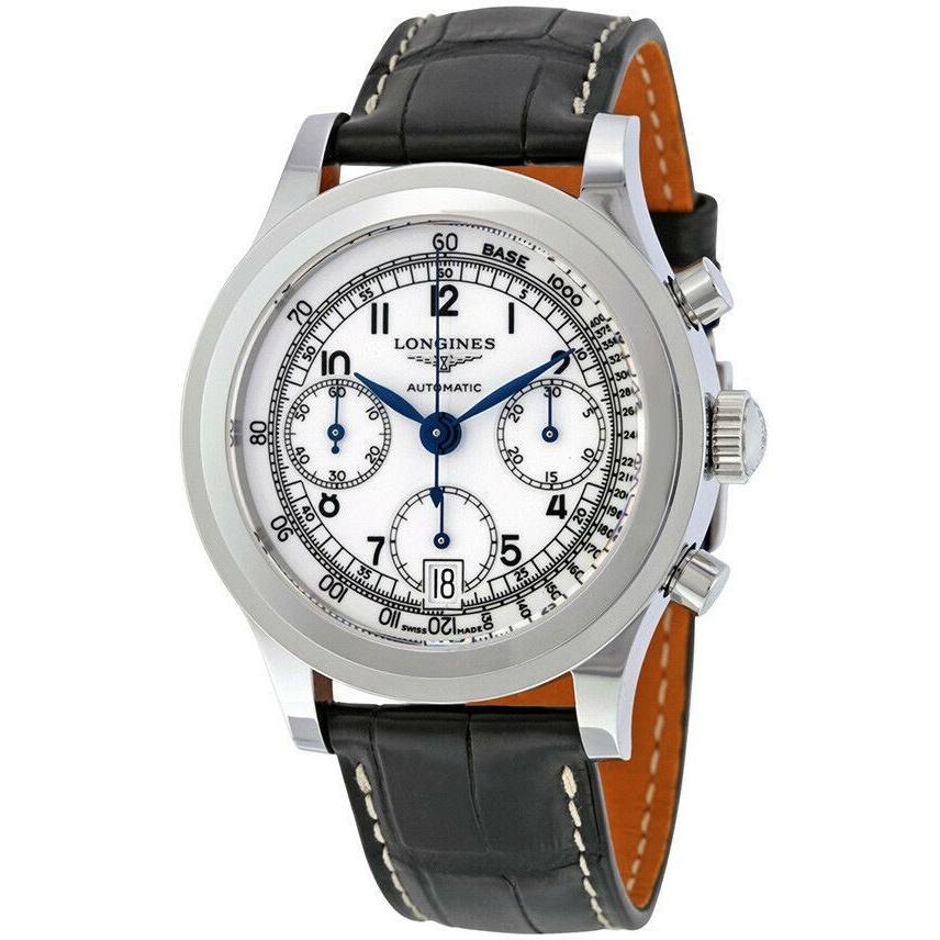 C6D3BBE2-B3EC-931F-8682-33386610C8F6.jpg Longines Men's L2.768.4.13.2 Heritage Chronograph Black Leather Watch - Image 1