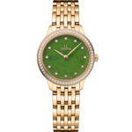 Omega De Ville Prestige 27.5mm Green jade Dial with Diamonds 18k Yellow Gold Strap 434.55.28.60.99.001