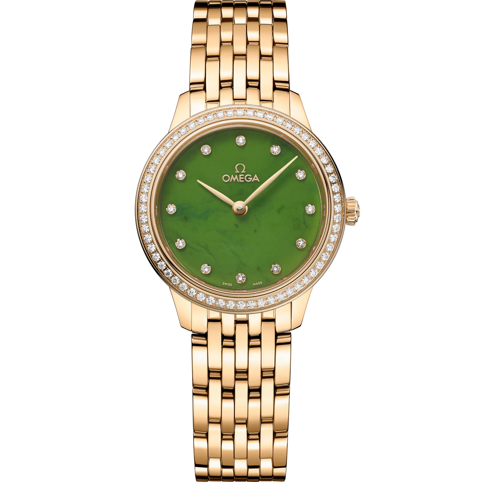 C72FBB99-9943-D8F1-8C6E-9BB9453E5B9D.png Omega De Ville Prestige 27.5mm Green jade Dial with Diamonds 18k Yellow Gold Strap 434.55.28.60.99.001 - Image 1