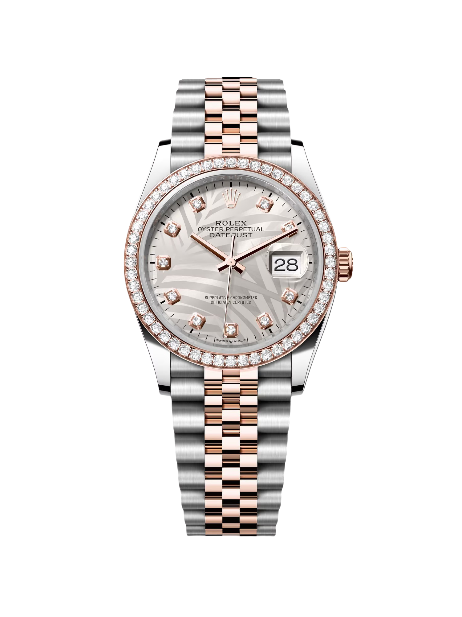 C75FA986-BBD5-33CA-F910-2DD77366CD43.png Rolex Datejust 36mm 126281 Silver Palm Motif Diamond Dial Oyster Bracelet - Image 1