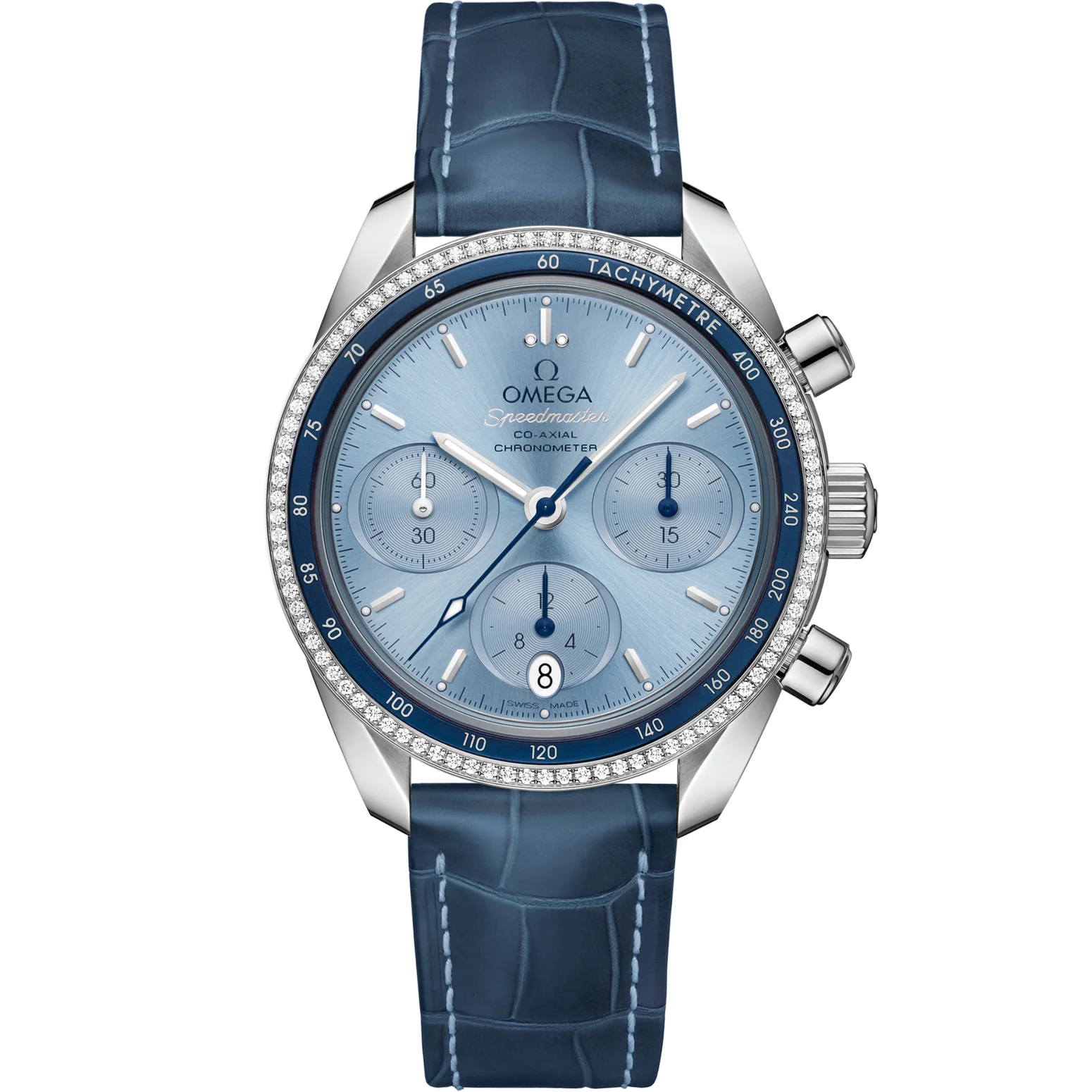 C7D4EC03-AA6D-11D1-8C47-507DC77AFFC9.png Omega Speedmaster 38 Blue Dial 38mm with Diamonds Stainless Steel Strap 324.38.38.50.03.001 - Image 1