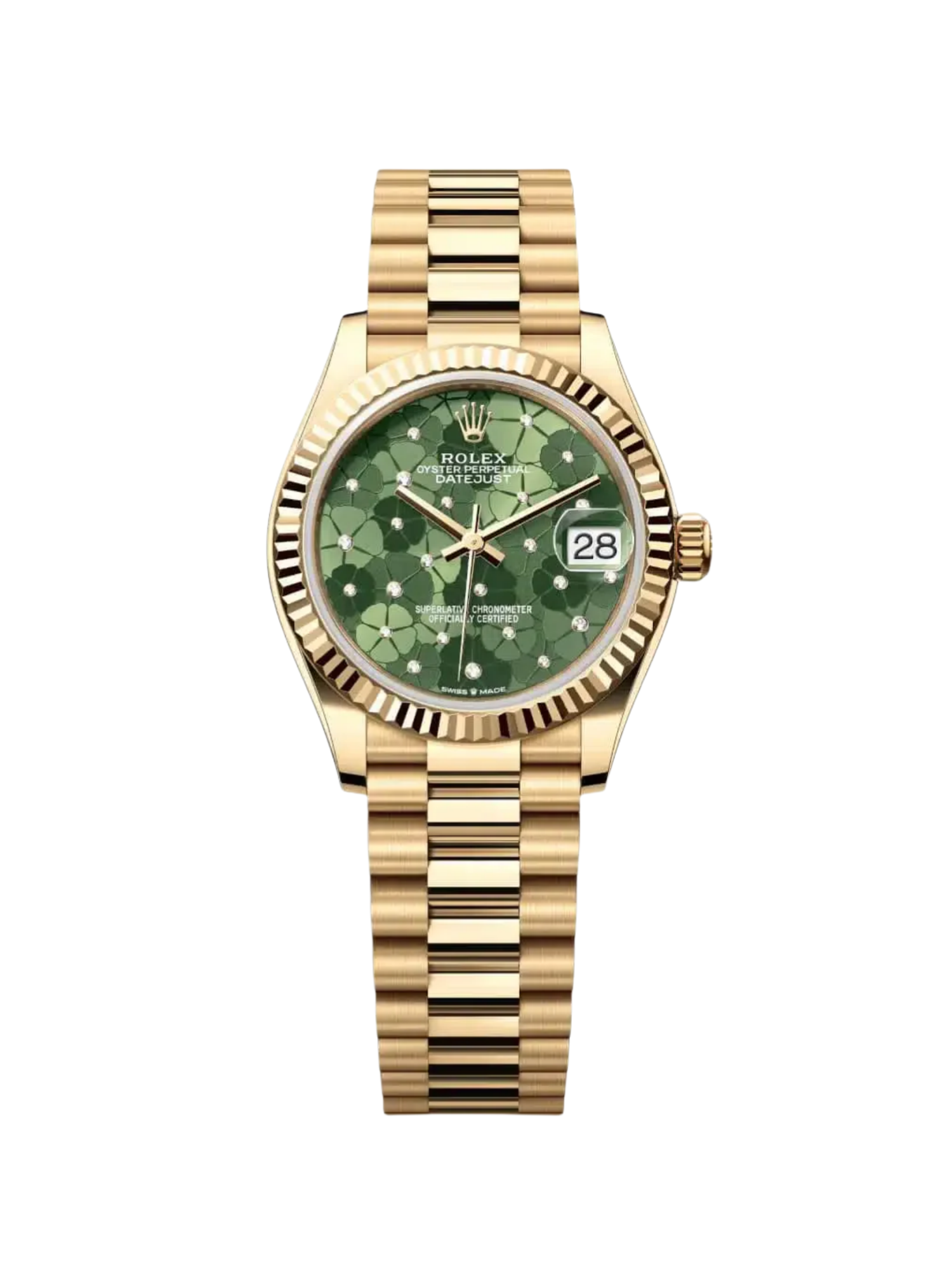 C839A1A8-5876-932A-6352-56005F78B85C.png Rolex Datejust m278278-0046 Olive Green Floral Motif 31mm President Bracelet Watch - Image 1