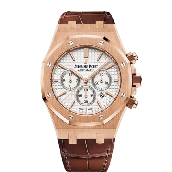 CA07F12A-A774-39F6-FD2F-7746A3D10F27.jpg Audemars Piguet Royal Oak Chronograph 41mm Rose Gold White Dial Leather Strap Watch - Image 1