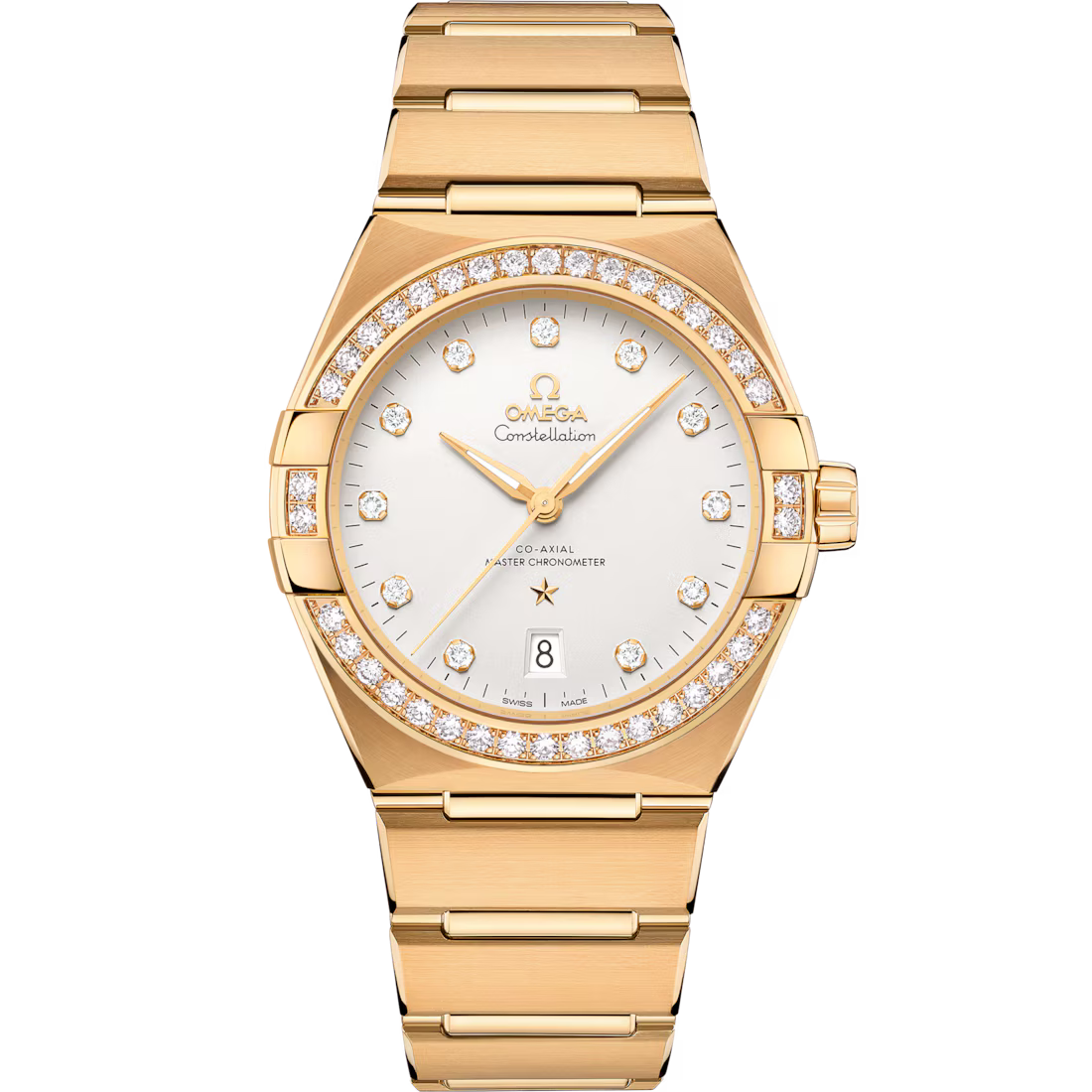 D6DBFB93-FFC4-60CA-C80C-EA754F8B1859.avif Omega Constellation 39mm Silver Dial with Diamonds 18k Yellow Gold Bracelet 131.55.39.20.52.002 - Image 1