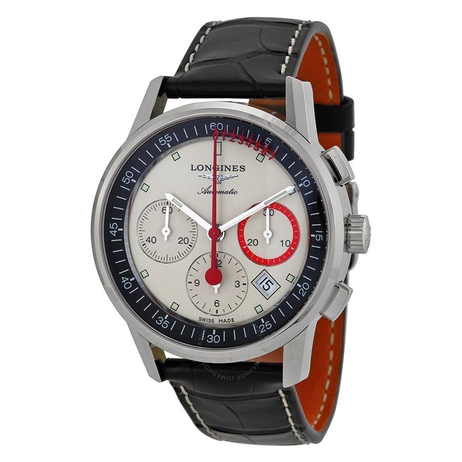 D928FDA2-0F8F-8DCB-F84B-F35CF2FDC16E.jpg Longines Men's L47544724 Heritage Column Wheel Chronograph Automatic Black Leather Watch - Image 1