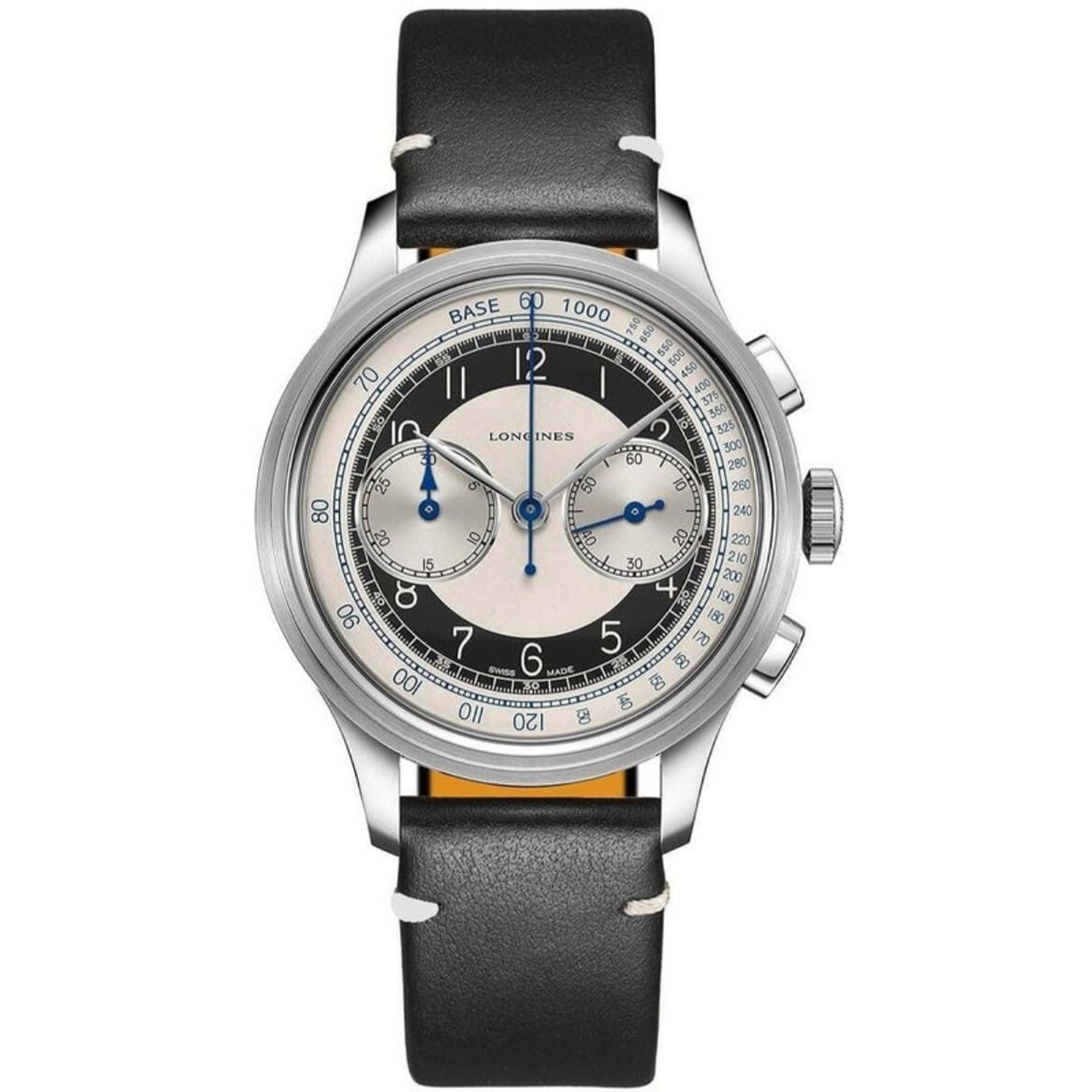 DB40291E-5AA0-C64B-337A-372A85EAB72C.jpg Longines Men's L2.830.4.93.0 Heritage Chronograph Black Leather Watch - Image 1