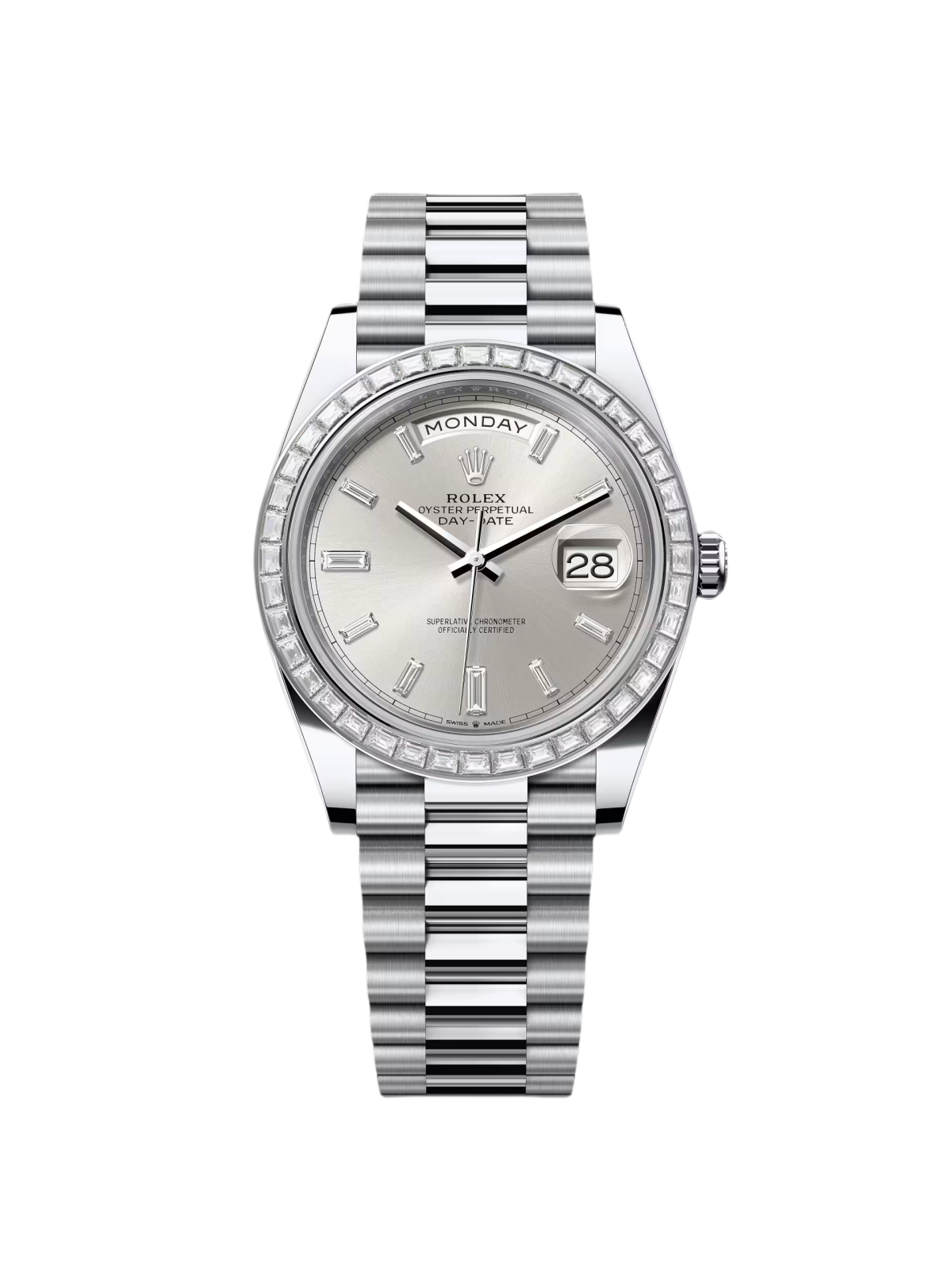 DF31C2BB-C502-D166-BEDA-057872627065.png Rolex Day-Date 40mm 228396TBR-0011 Silver Diamonds Dial - Image 1