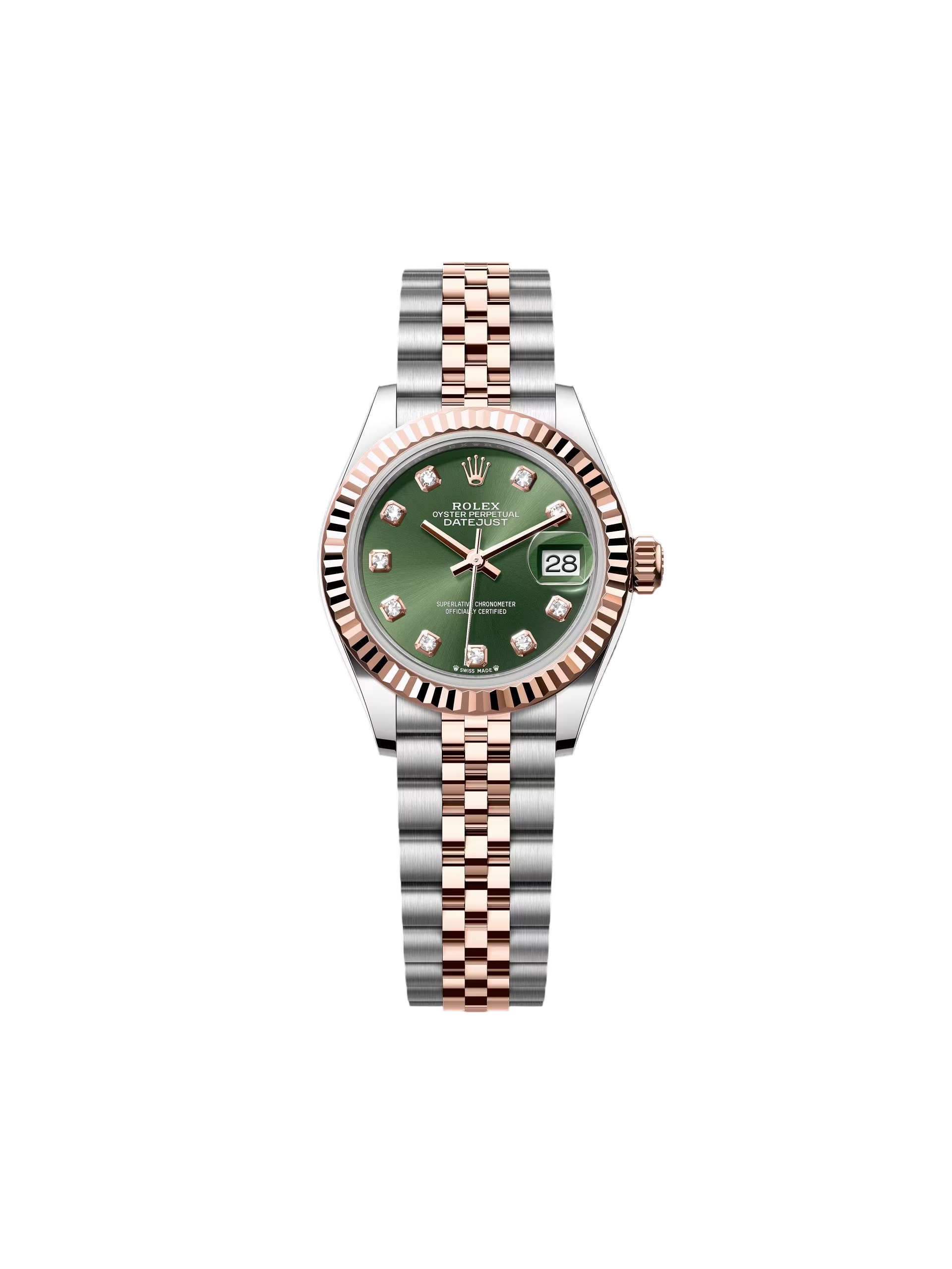 DFB7C5BD-DB1F-5C06-B736-41BFD5C3B08A-1.png Rolex Lady-Datejust 28mm 279171 Green Diamond Oyster Stainless Steel and Rose Gold - Image 1