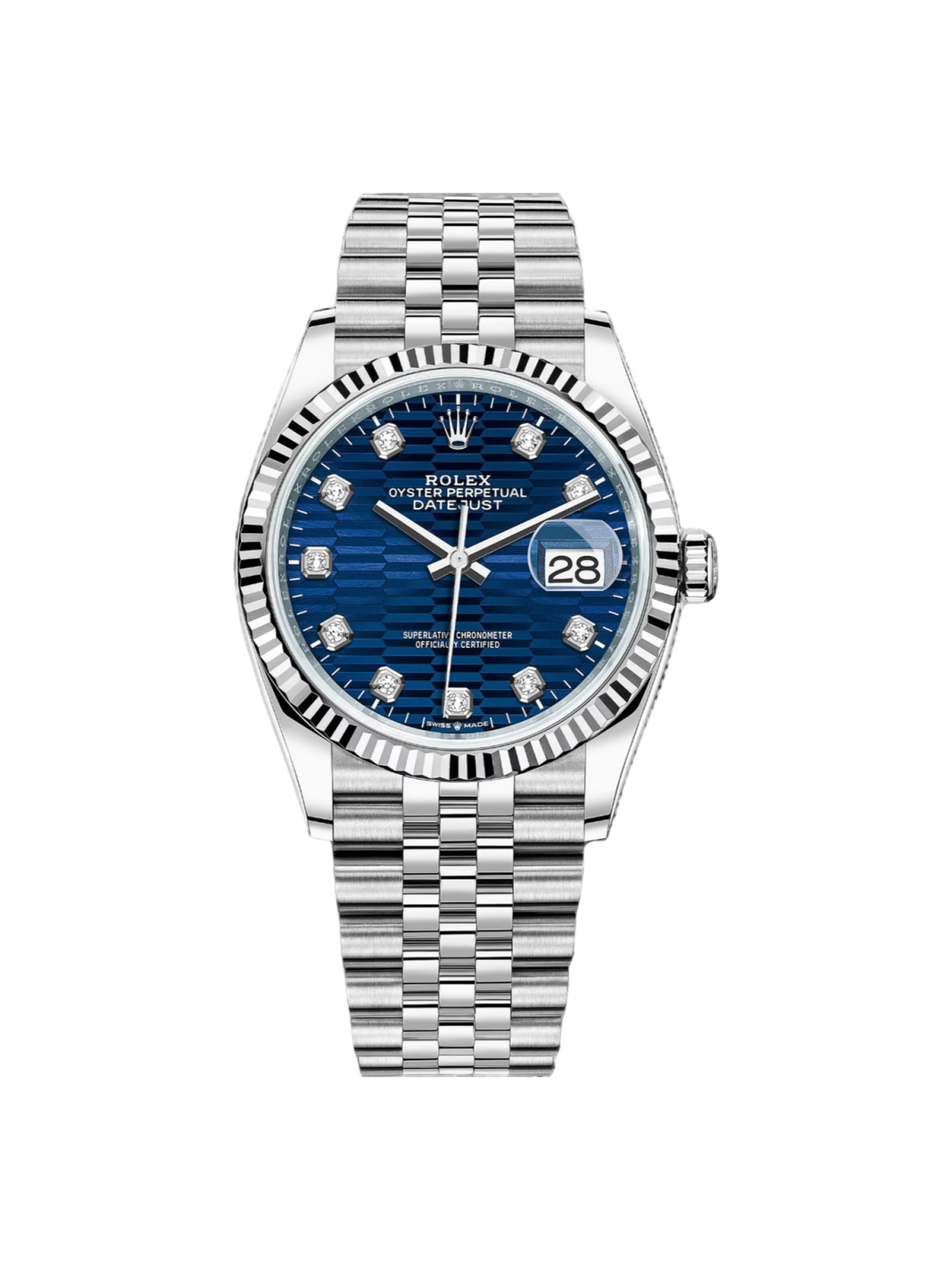 E9CCFC19-89AE-AD68-CF21-B6EE8C1A18DB.png Rolex Datejust 36mm 126234 Blue Fluted Motif Diamond Dial Jubilee Bracelet Watch - Image 1