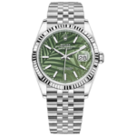 Rolex  Datejust 36mm 126234 Olive Green Palm Motif Dial Jubilee Stainless Steel Watch