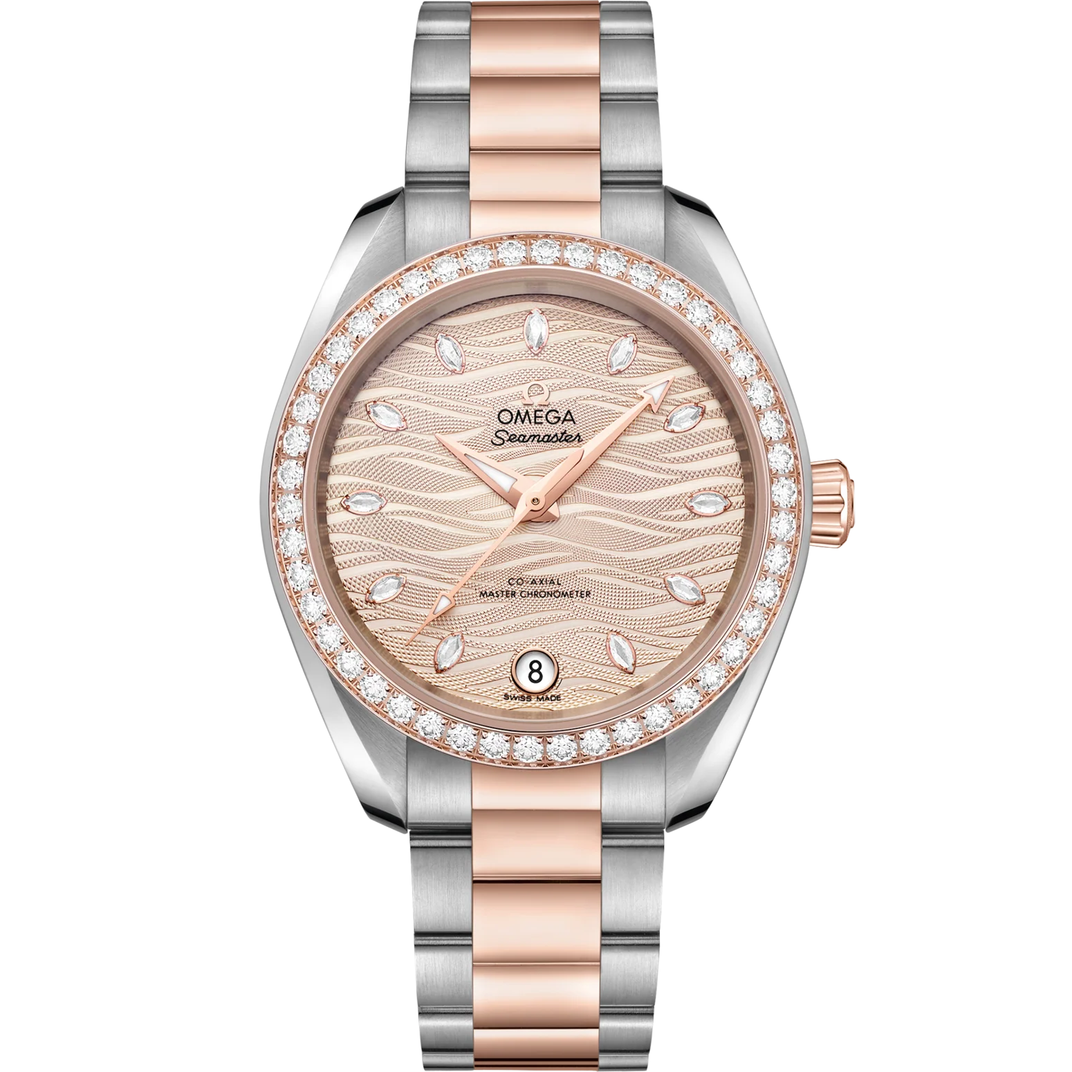 F4BA54D5-4A16-6263-DA62-A206D1CCD3FA.png Omega Seamaster Aqua Terra 150M 34 mm Grey Dial with Diamonds Stainless Steel and Sedna™ 18k Rose Gold Bracelet 220.25.34.20.59.001 - Image 1