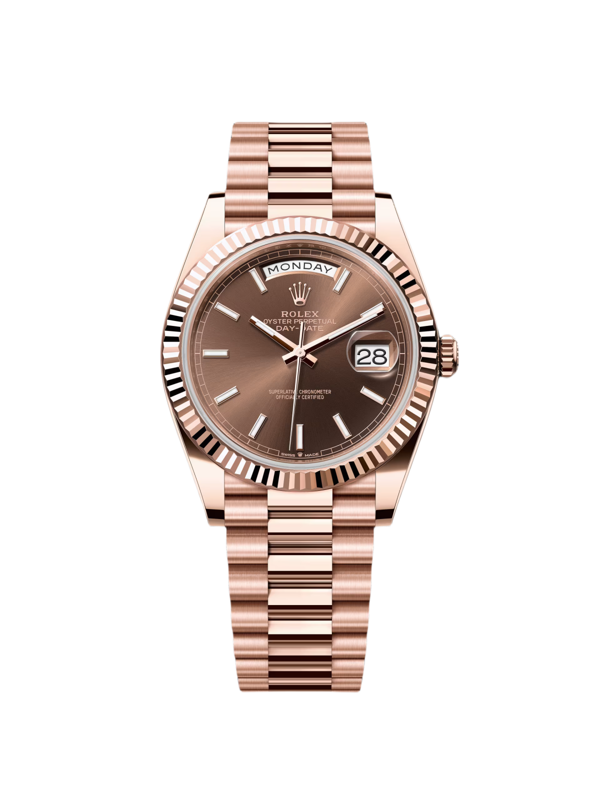 F6756F13-6D85-D061-6245-02A1724303DA.png Rolex Day-Date President 40mm Everose Gold Chocolate Index Dial - 228235 - Image 1
