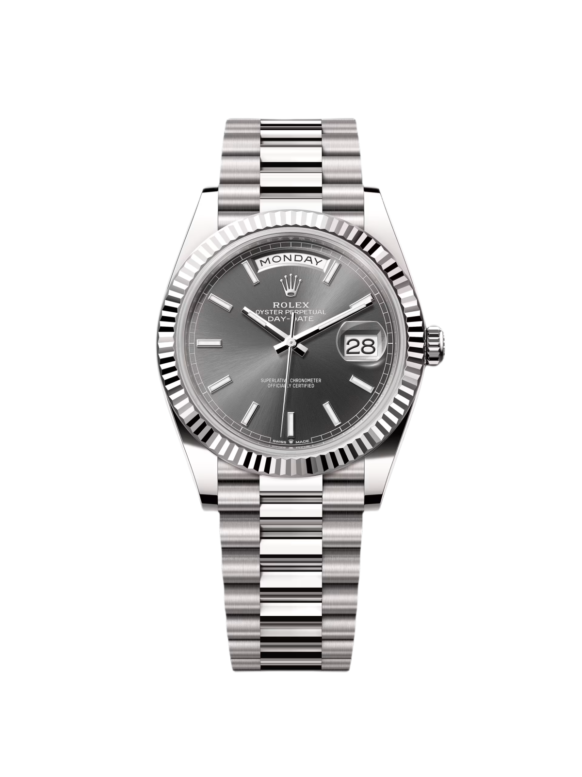 F68F12F7-4ABE-7073-B9D6-26053A10EFE4.png Rolex Day-Date President 40mm White Gold Grey Rhodium Index Dial - 228239 - Image 1