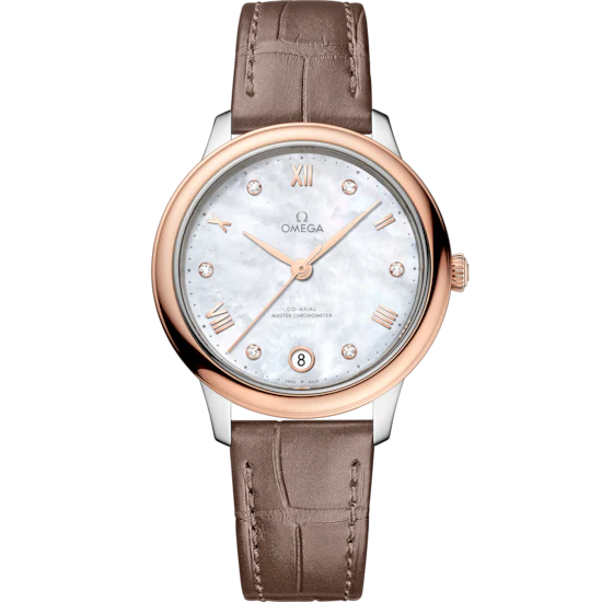 FA9BFBFC-786A-FD92-D890-CAEA04D147E8.png Omega De Ville Prestige 34 mm White Dial with Diamonds Stainless Steel and Sedna™ 18k Rose Gold Strap 434.23.34.20.55.001 - Image 1