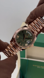 Rolex  Day-Date President 40mm Everose Gold Olive Green Roman Dial - 228235 - Image 9