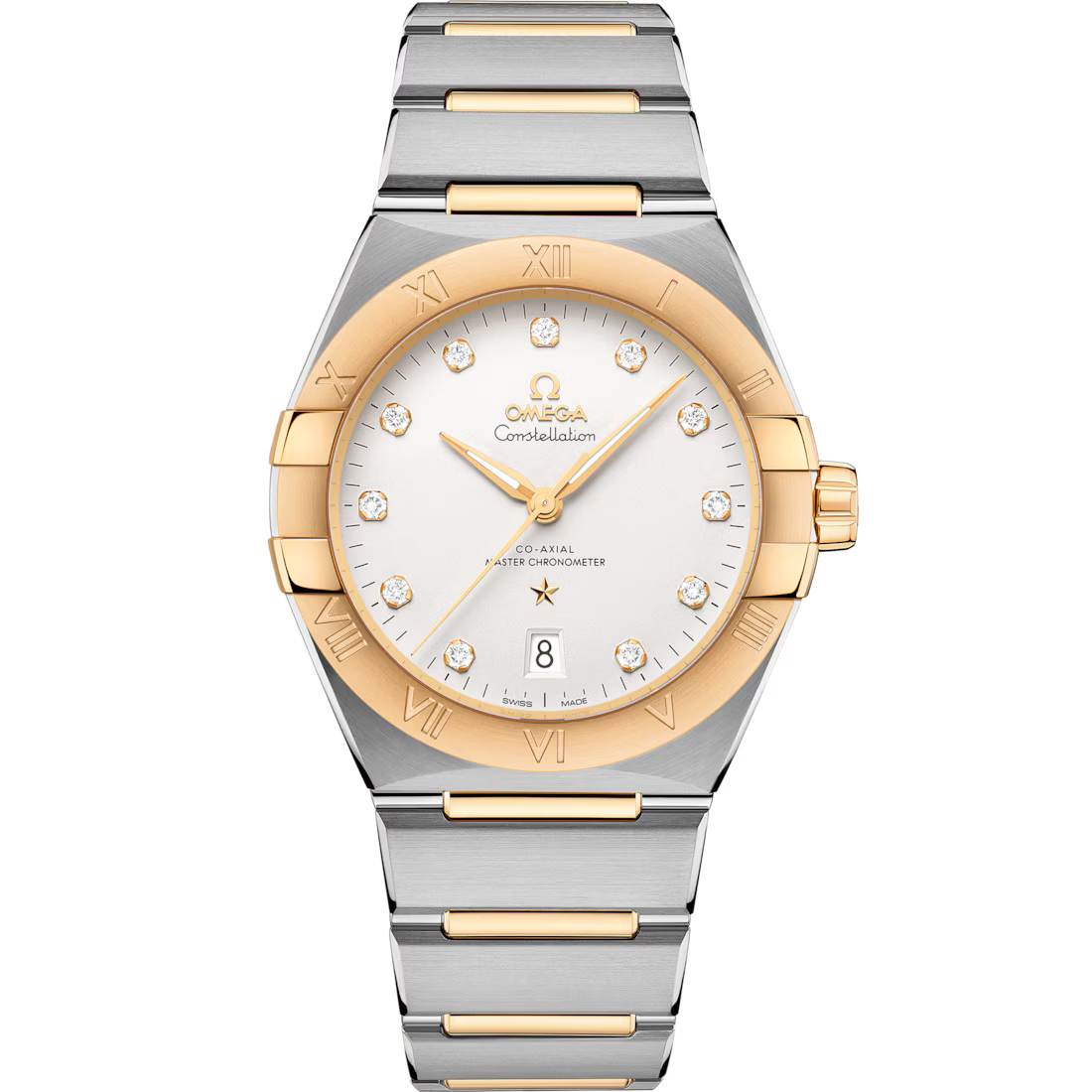 FFF0A433-B77E-C48E-7711-693D9D63F815.avif Omega Constellation 39mm Silver Dial with Diamonds Stainless Steel and Sedna™ 18k Yellow Gold Bracelet 131.20.39.20.52.002 - Image 1